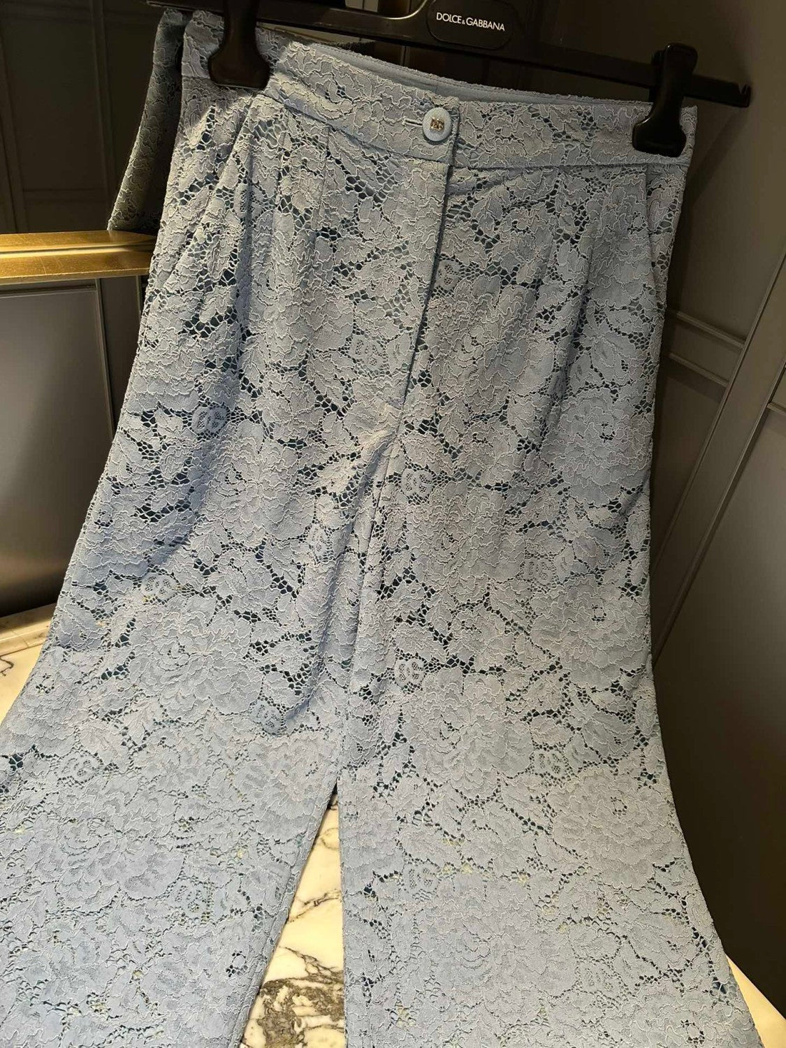 Women's Summer Blue Lace Hollow Out Breathable Pants #73564