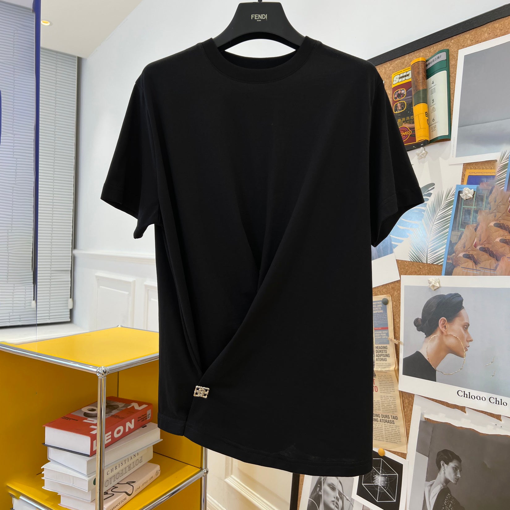 Women's Summer Solid Color Cross-over T-shirt In Cotton With 4g Liquid Detail Short Sleeve T-Shirt #72386