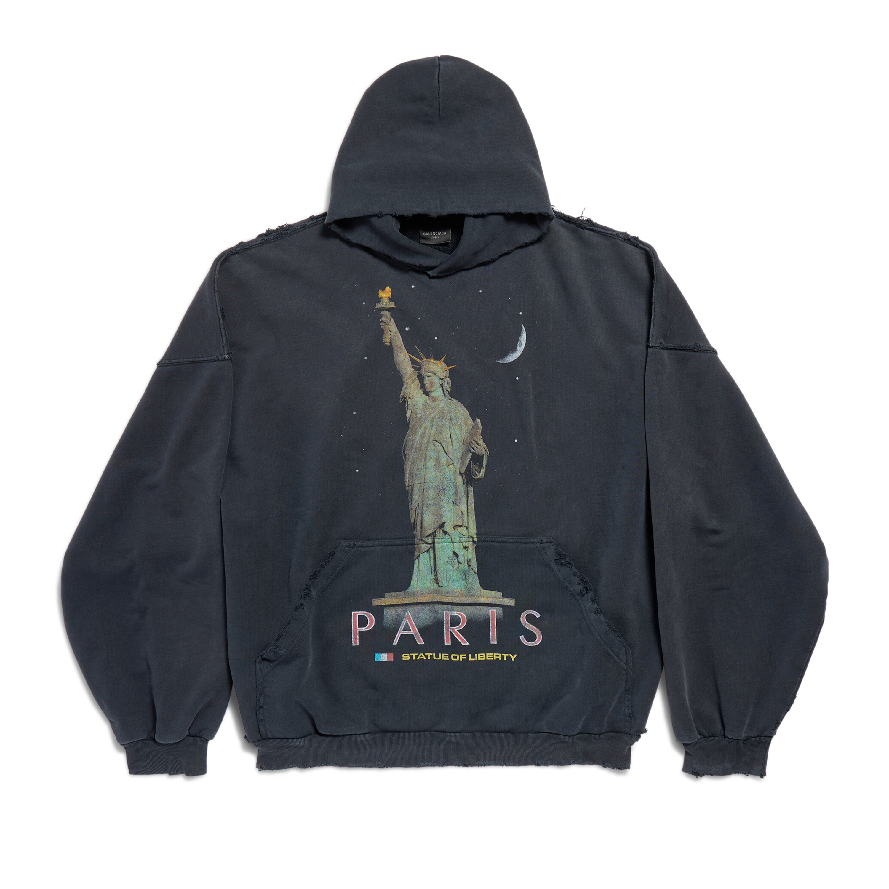 Men's Spring and Autumn PARIS LIBERTY Print Long Sleeve Loose Black Oversized Hoodie Ngvp #8752