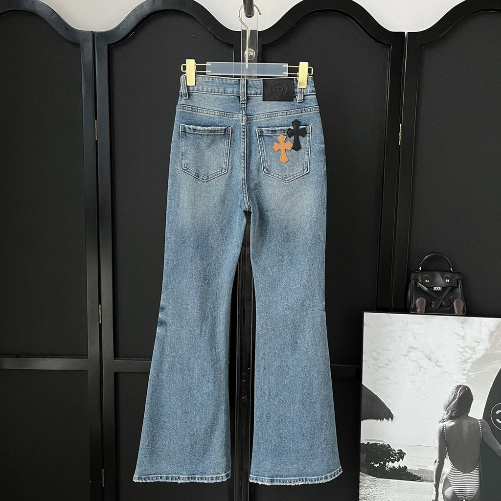 Women's Spring And Fall Blue High-waisted Thin Slim Stretch Flare Jeans Pants #73217