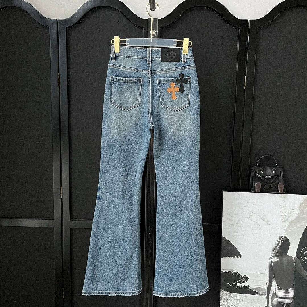 Women's Spring And Fall Blue High-waisted Thin Slim Stretch Flare Jeans Pants #73217