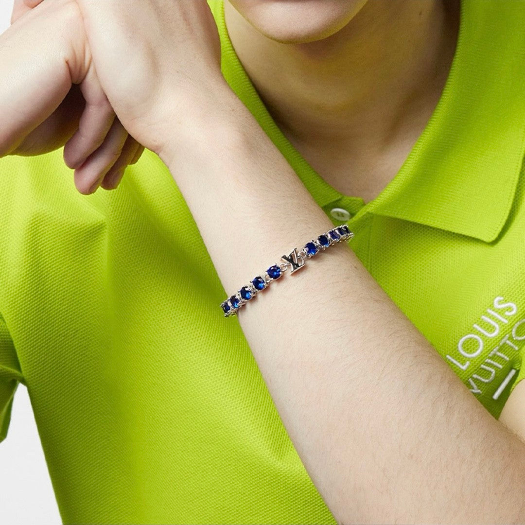 CRYSTAL Men's Blue Monogrammed Zirconia Bracelet Jewelry #73244