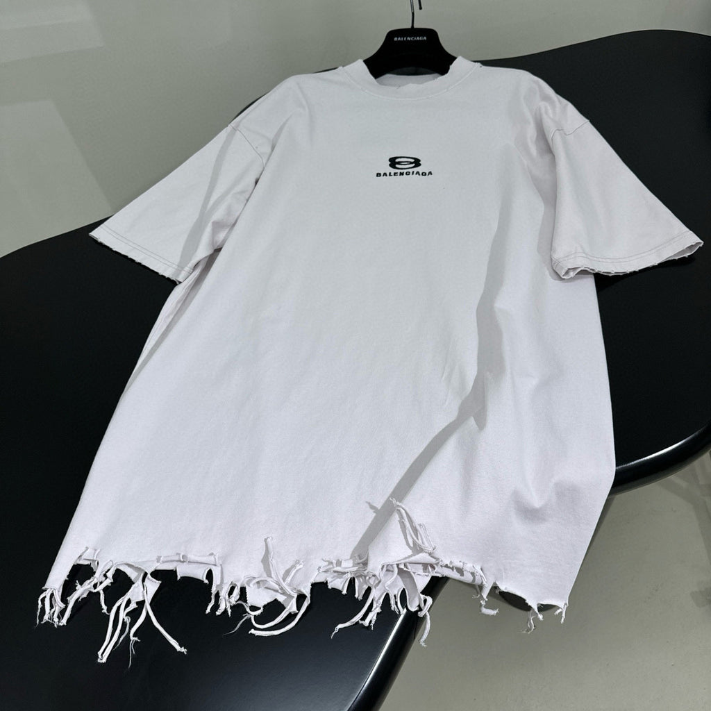 Men's and Women's Summer Embroidered Logo Printed Torn Hem Short Sleeve Unity Sports Icon Cropped T-Shirt Large #98146