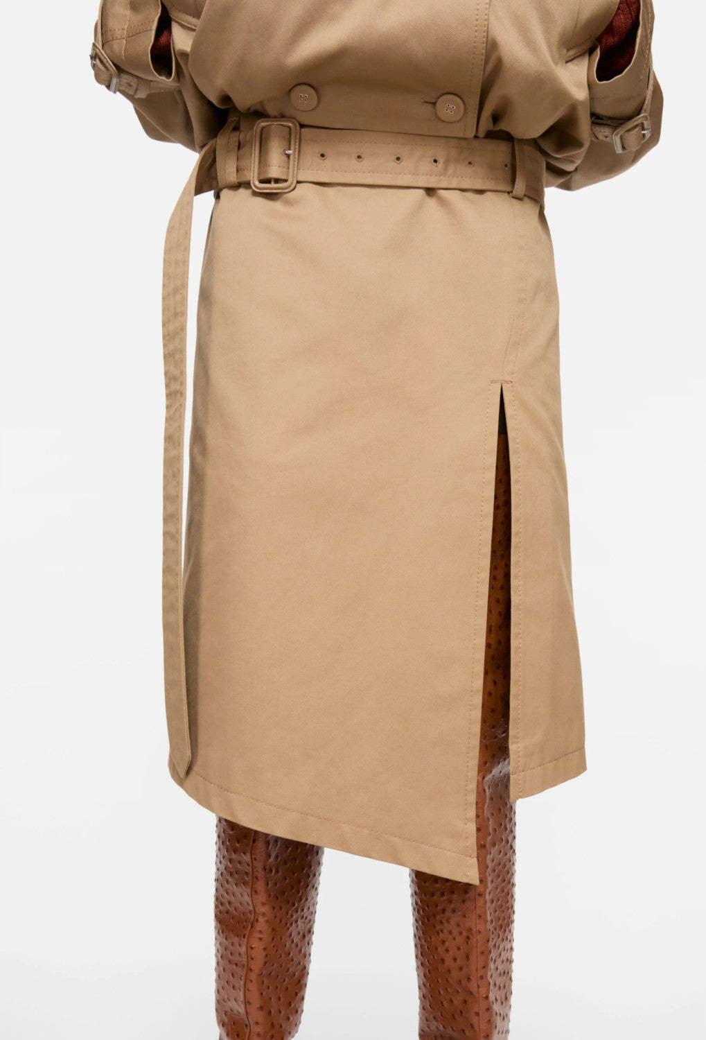 Belted Twill Skirt Women's Spring/summer Cotton Belted Asymmetrical Split Skirt Solid Color Fashionable Slim-fit Short Skirt #82112A