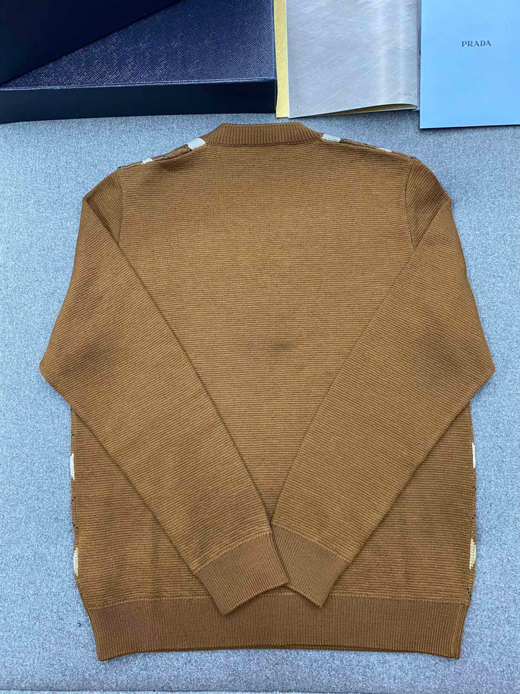 Men's Spring And Fall Brown Diamond Applique V-neck Knitted Wool Casual Long Sleeved Sweater #73612