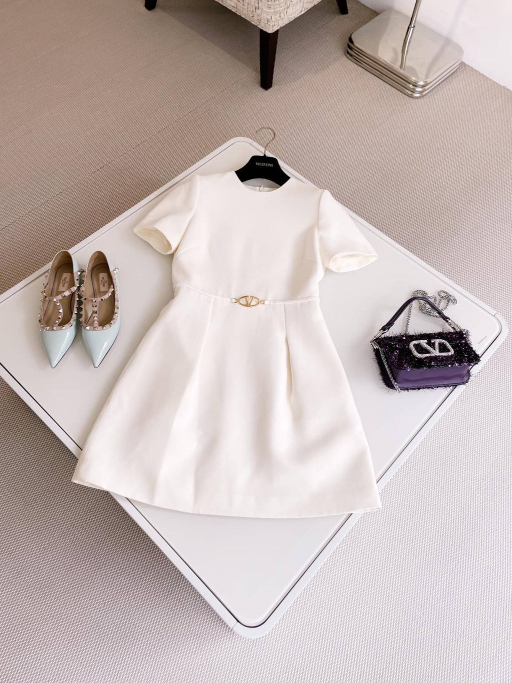 Women's Summer Solid Color Logo Logo High Waist Slim Wool Short Sleeve Dresses #73356