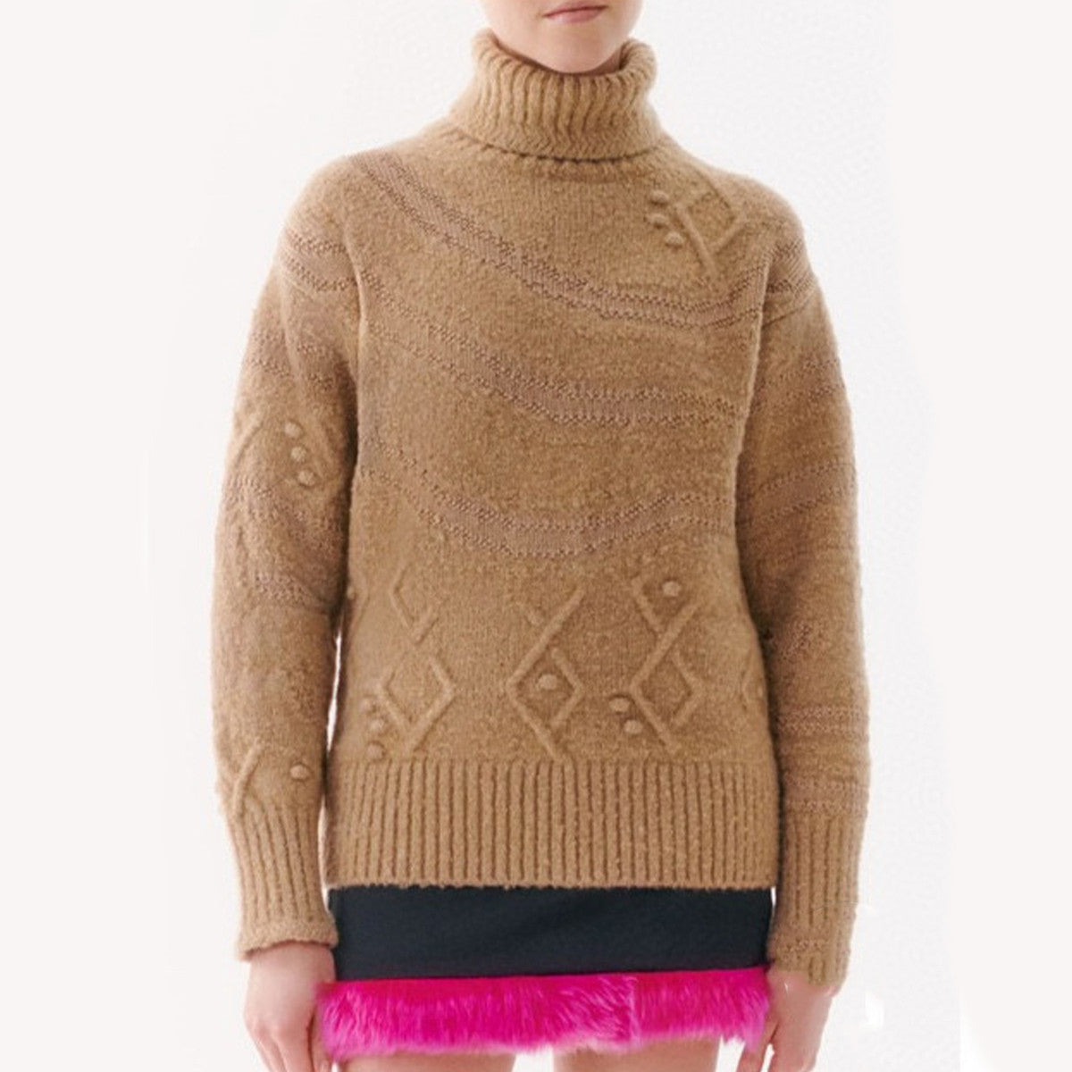 Women's Autumn/winter Ski Pullover High Neck Long Sleeve Three-dimensional Jacquard Knitted Sweater Ngvp #1999