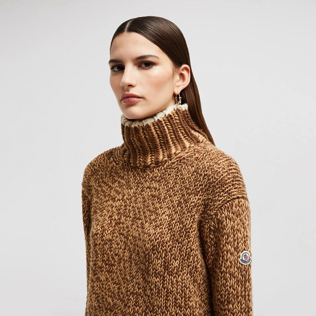 Women's Autumn And Winter Fashionable Modern Wool Mixed Brown High Neck Loose Fashion Casual Temperament Knit Sweater Pullover #71717