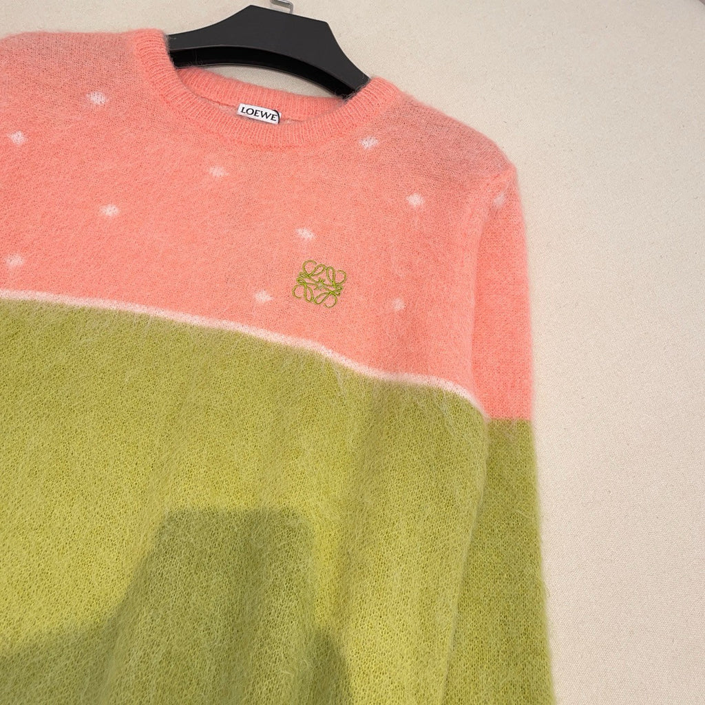 Women's Spring and Autumn Color Blocking Round Neck Mohair Long Sleeve Knit Sweater #74732