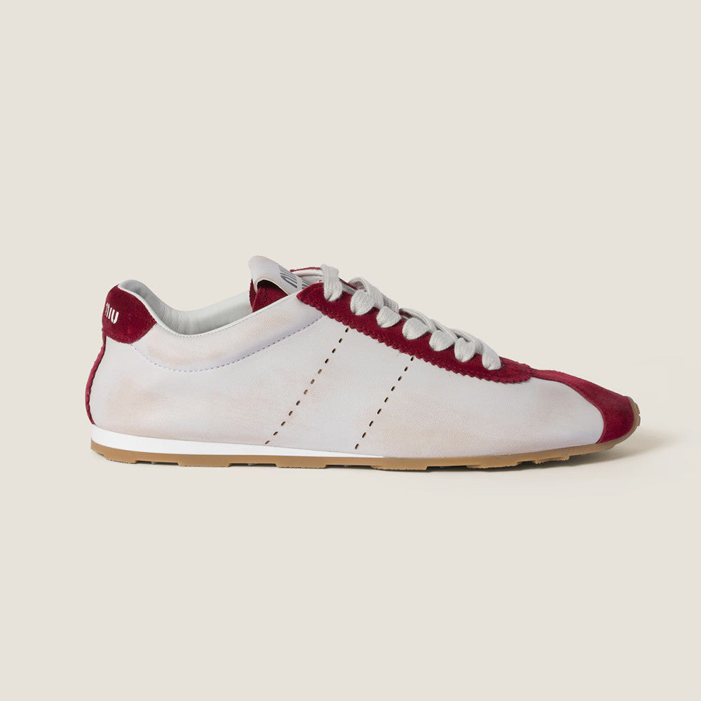 MM Women's Plume Nappa Leather and Suede Sneakers Four Seasons Round Toe Lace Up Solid Color Low Derby Shoes Casual Shoes #81347