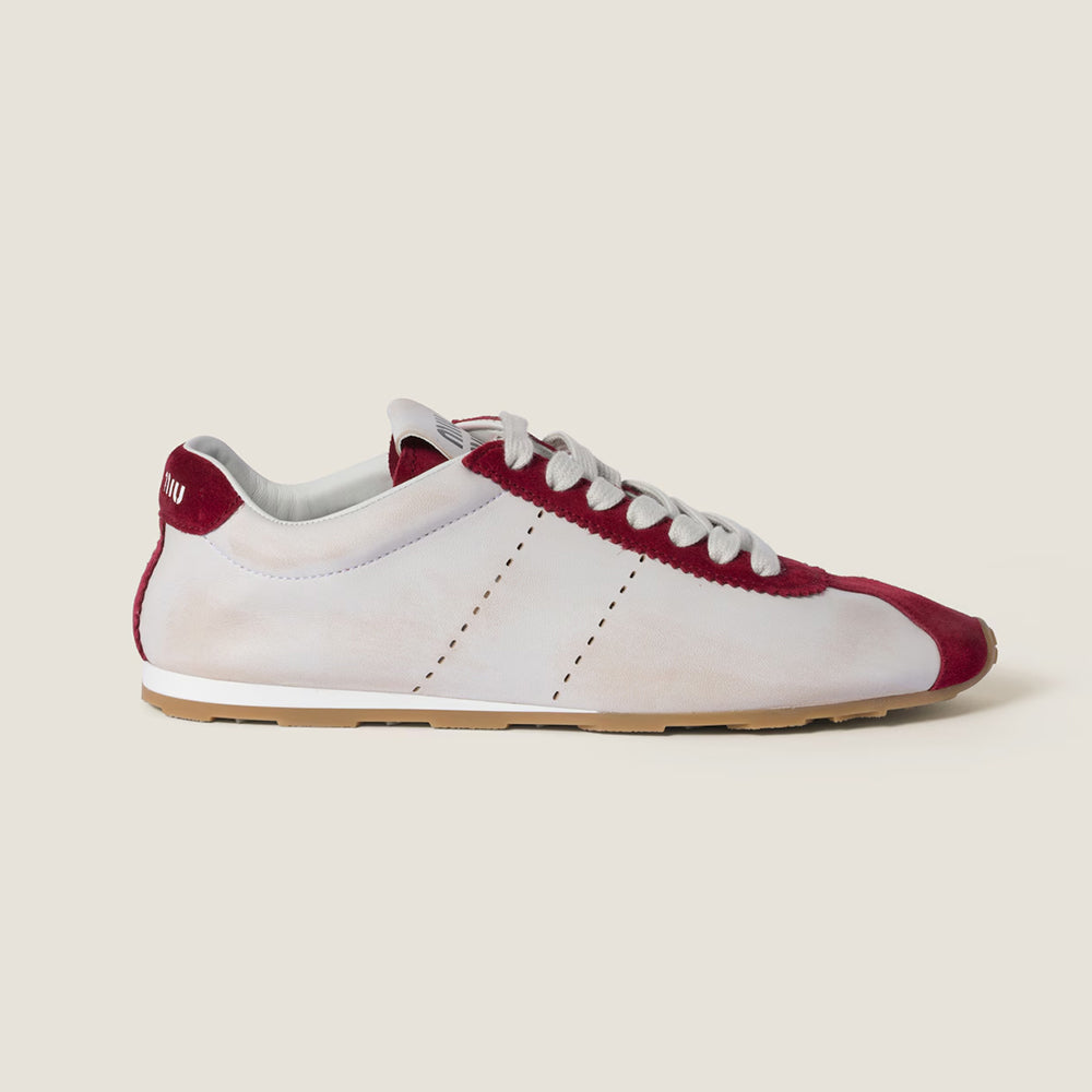 MM Women's Plume Nappa Leather and Suede Sneakers Four Seasons Round Toe Lace Up Solid Color Low Derby Shoes Casual Shoes #81347