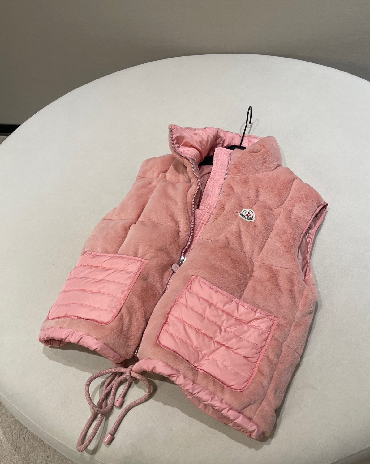 Women's Spring and Autumn Pink Logo Zipper Drawstring Down Sleeveless Vest Jacket #72875
