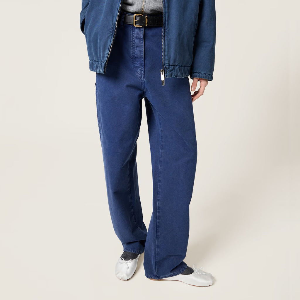 Women's Spring and Autumn Solid Color Loose Embroidered Logo Jeans Pants #75536