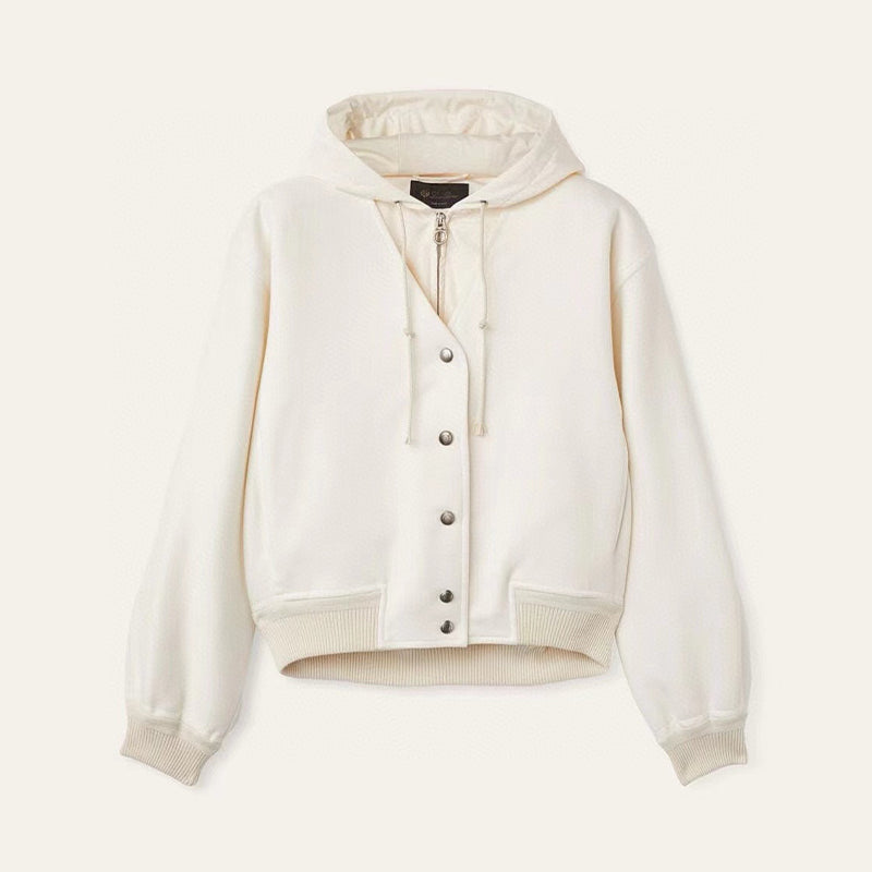 Women's Spring And Autumn Fashion Solid Color Zipper Hooded Cashmere Vest Two-Piece Set Of Long-Sleeved Jacket Ngvp #9488