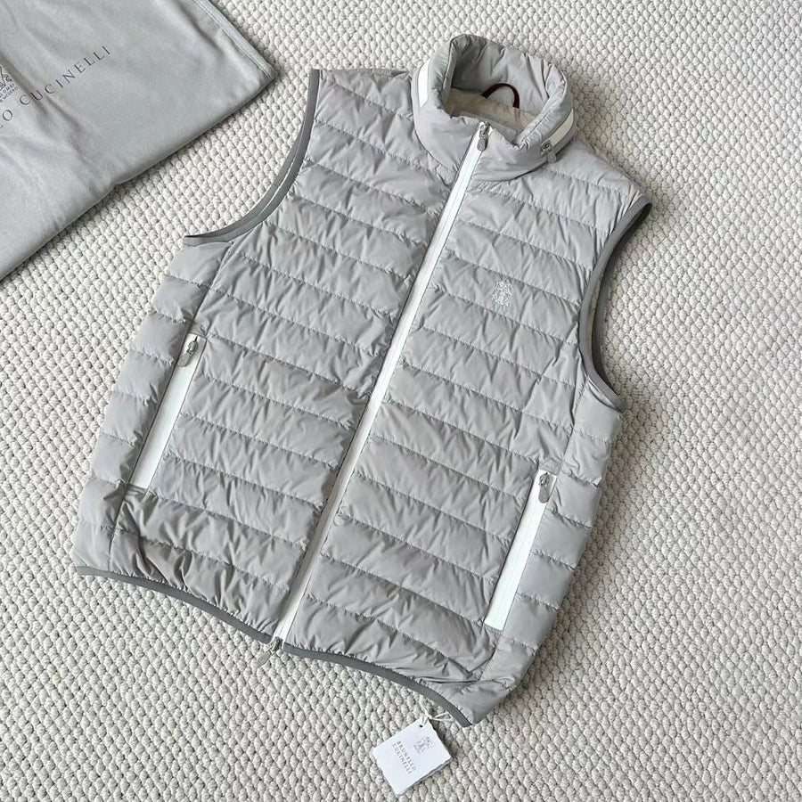 BC Men's Logo Embroidered High Neck Zipper Solid Color Fitted Straight Sleeveless Down Vest Ngvp #9665