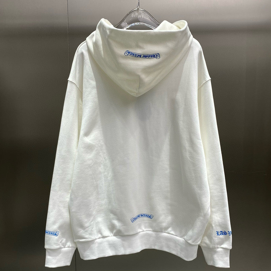 Men's and Women's Spring and Fall White Cotton Hooded Sweatshirt Pullover #98414
