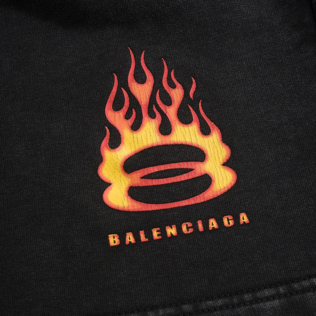 Men's Summer Flame Letter Black Stretch Mid Waist Cotton Shorts Pants #99535