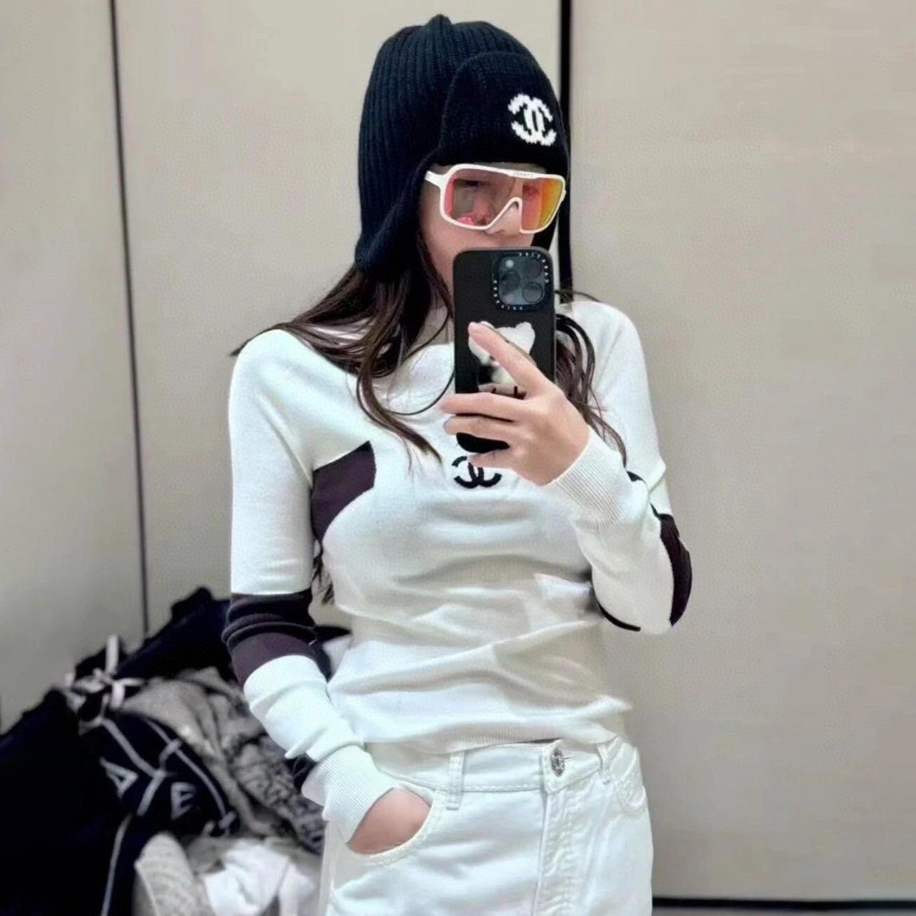 Women's Autumn and Winter Logo Decoration Color Blocking Long Sleeve Pullover Knitted Sweater #74616