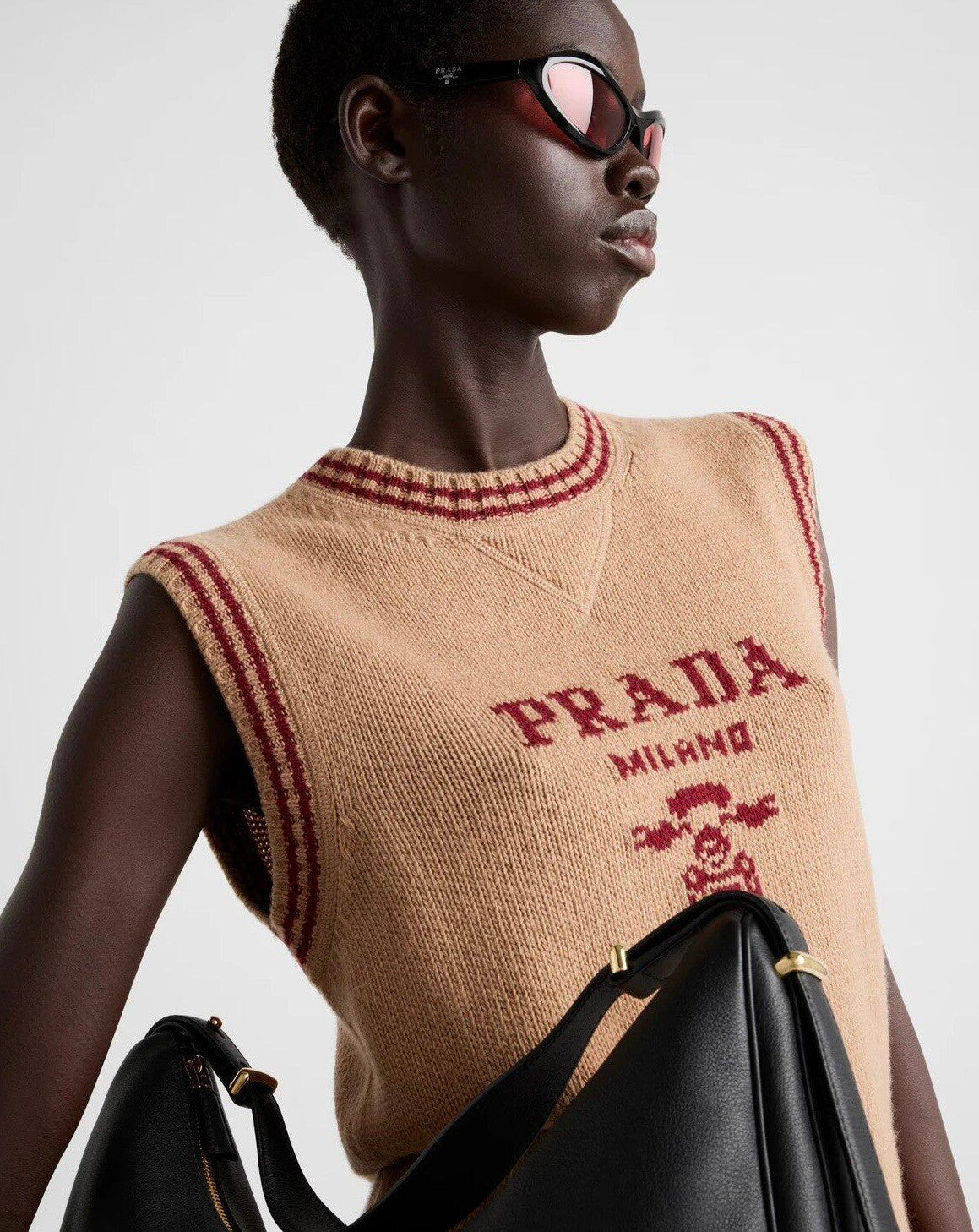 Women's Spring/Summer Striped Logo Letter Wool Crew Neck Sleeveless Knit Sweater #73164