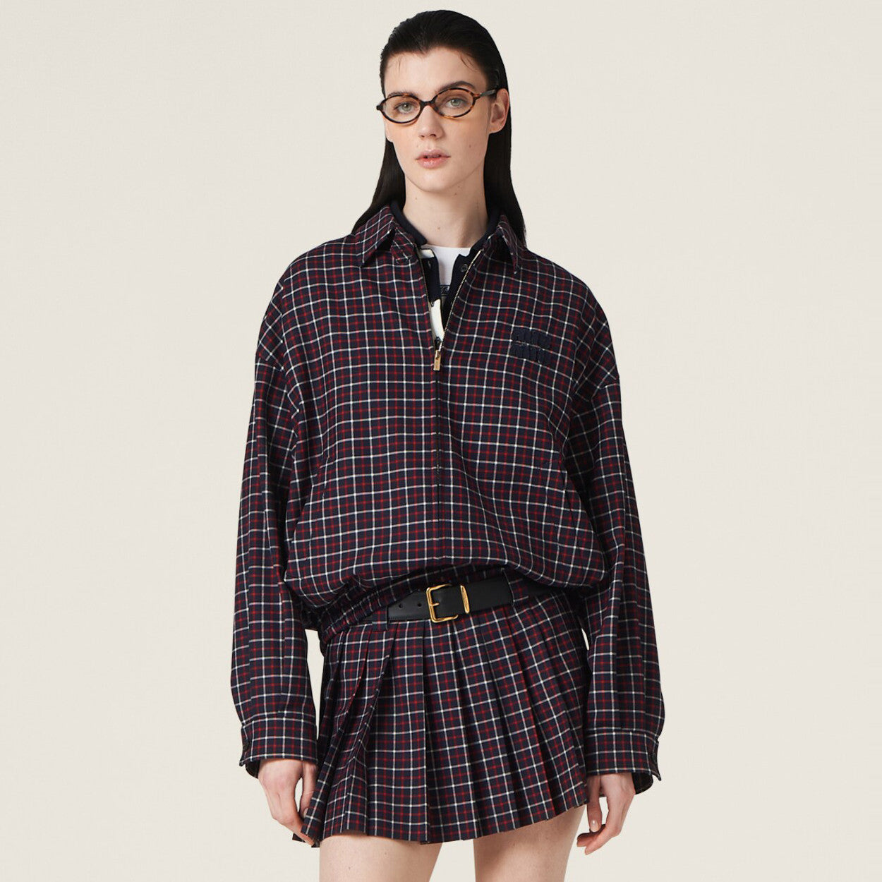 Women's Spring and Autumn Embroidered Logo Checkered Zipper Long Sleeve Jacket #72449