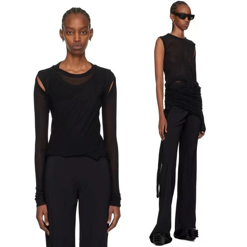 Women's Spring. Summer And Autumn Solid Color Layered Style Cotton Round Neck Pullover Long Sleeve Straight T-Shirt Ngvp #9174