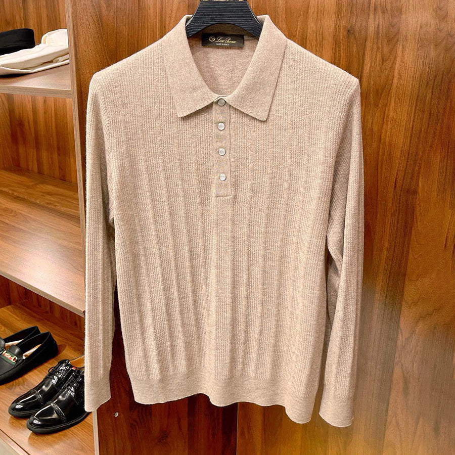 LP Men's Spring & Autumn Casual Jacquard Lapel Solid Color Sweater Wool Blend Long Sleeve Knit Polo Shirt Ngvp #9538