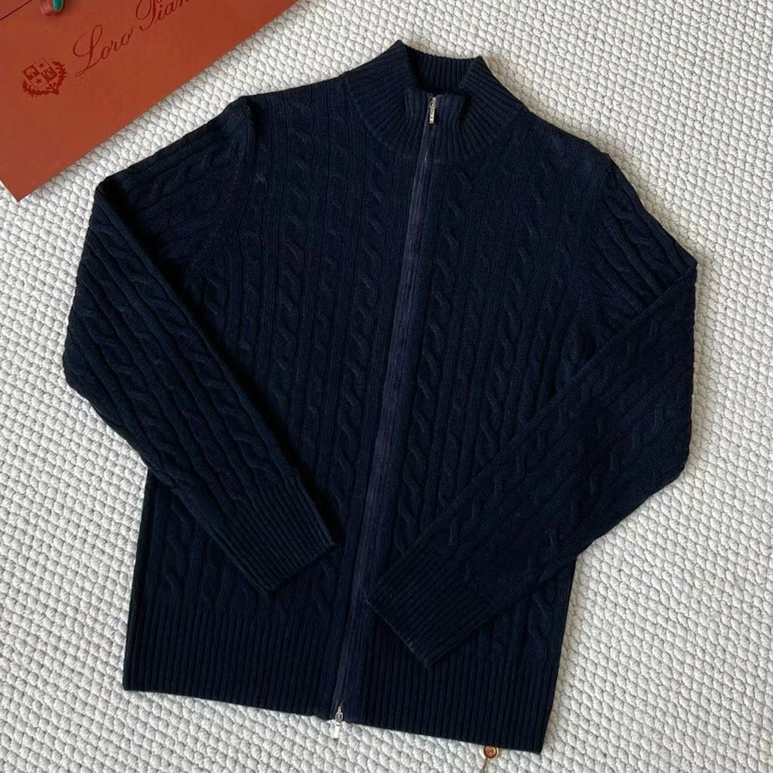 LP Men's Autumn And Winter Solid Color Zipper Half High Neck Knit Sweater Long Sleeve Jacket Ngvp #9392