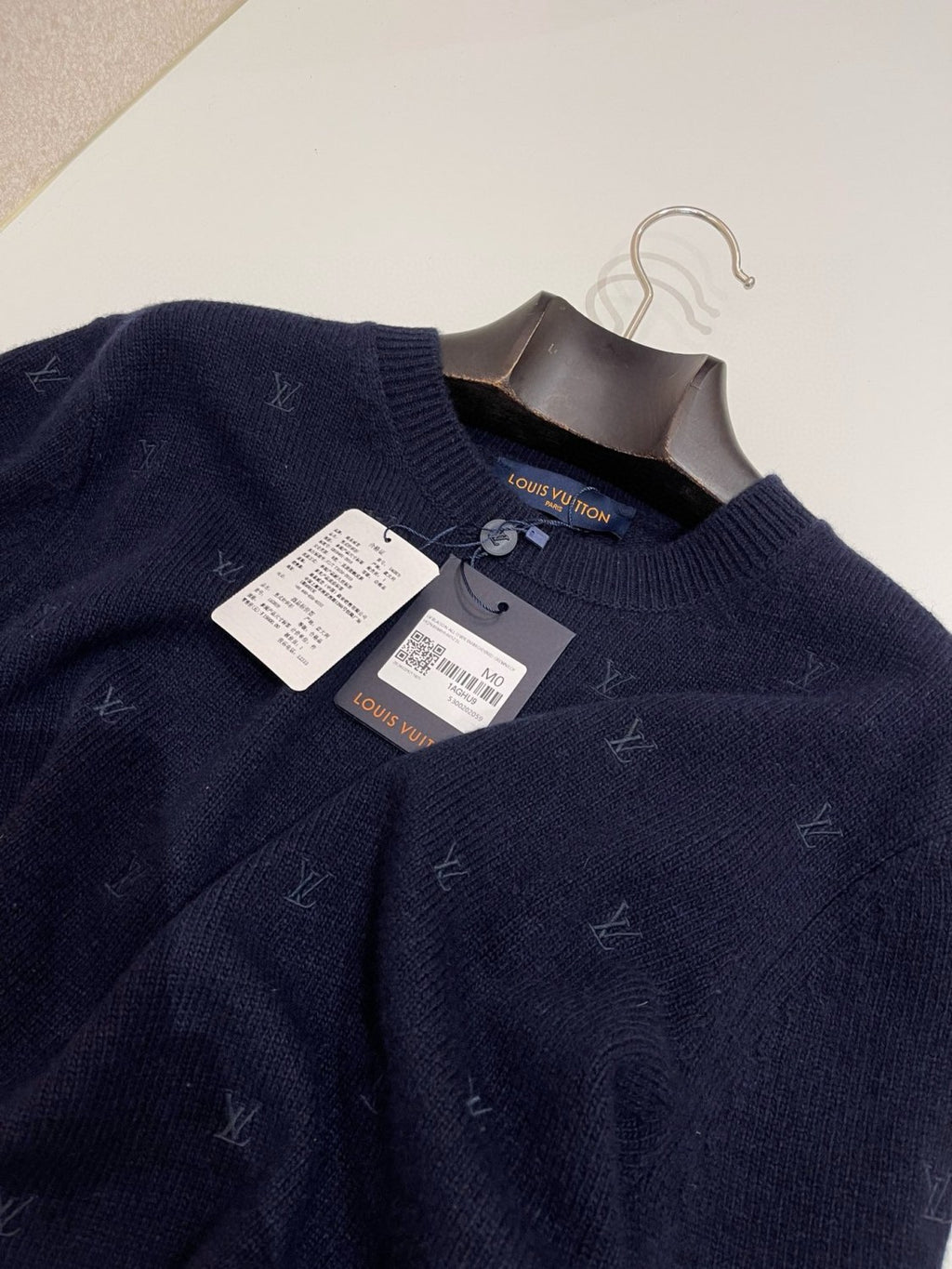 Men's Spring and Autumn Solid Color Embroidery Logo Printed Crew Neck Knit Wool Sweater #73953