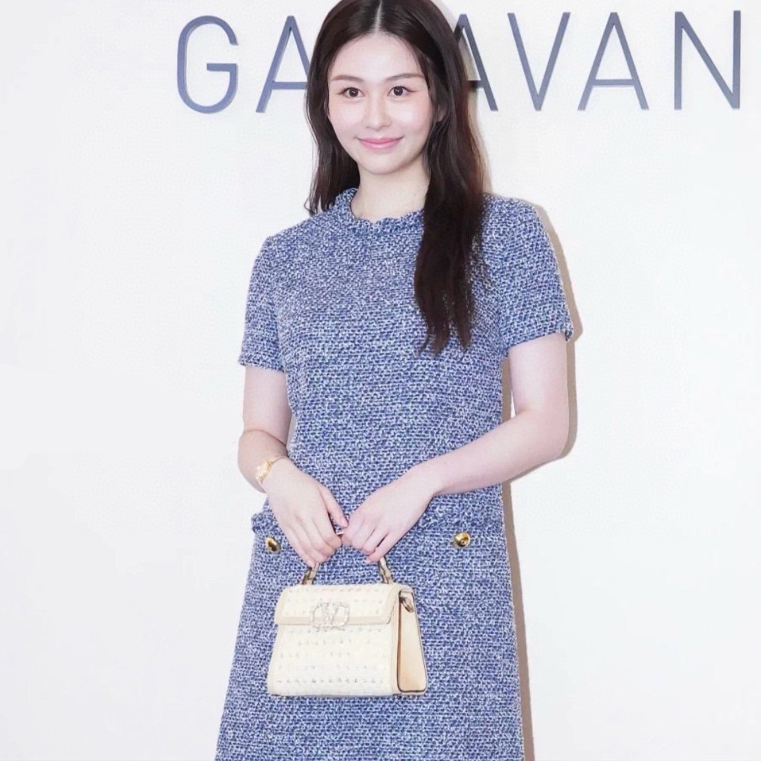 Women's Spring And Summer Fashion Tweed Round Neck Dress Buttons Fit Casual Elegant Short-sleeved Dresses Ngvp #8938