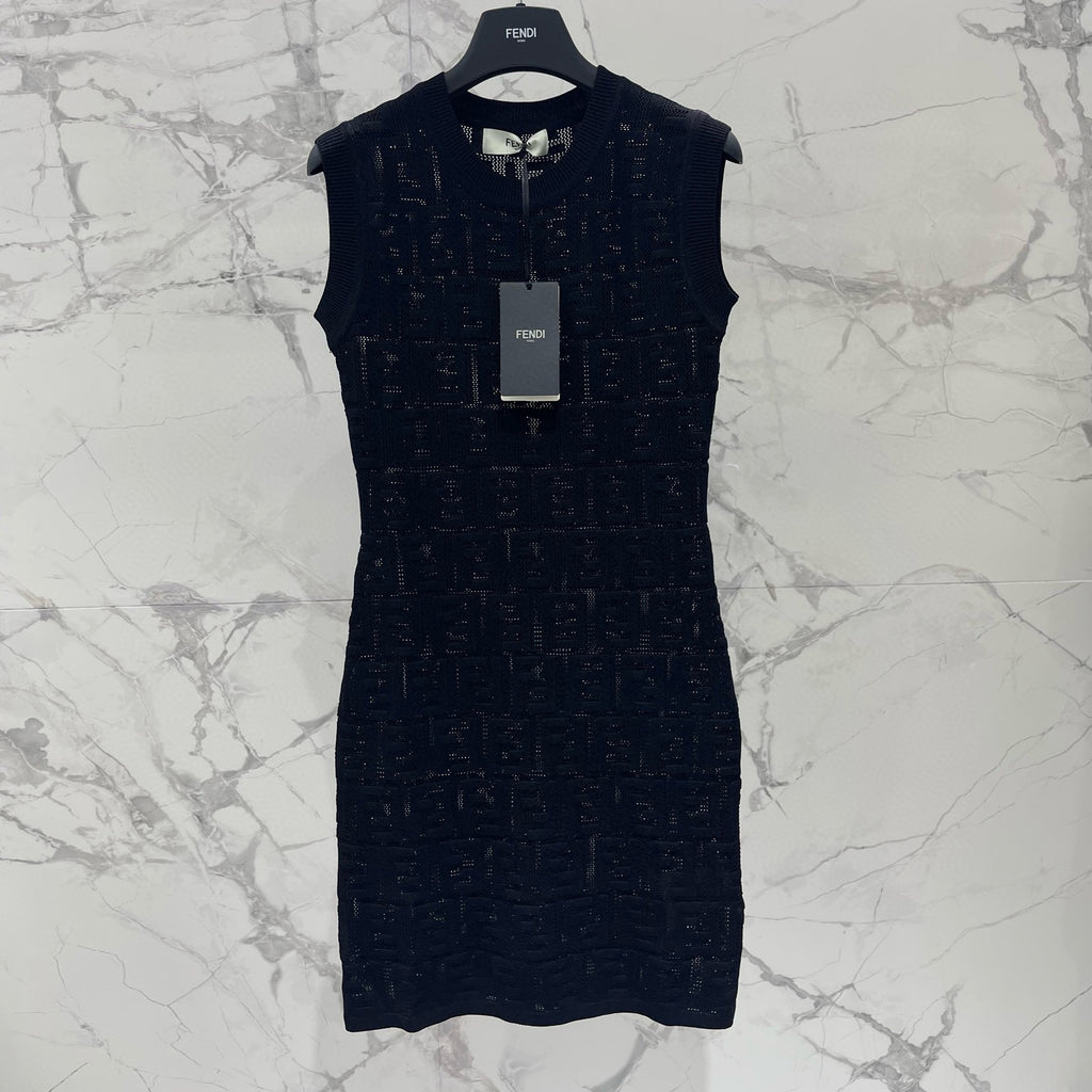 Women's Spring/Summer Solid Color Monogram Printed Round Neck Knit Sleeveless Dresses #72621