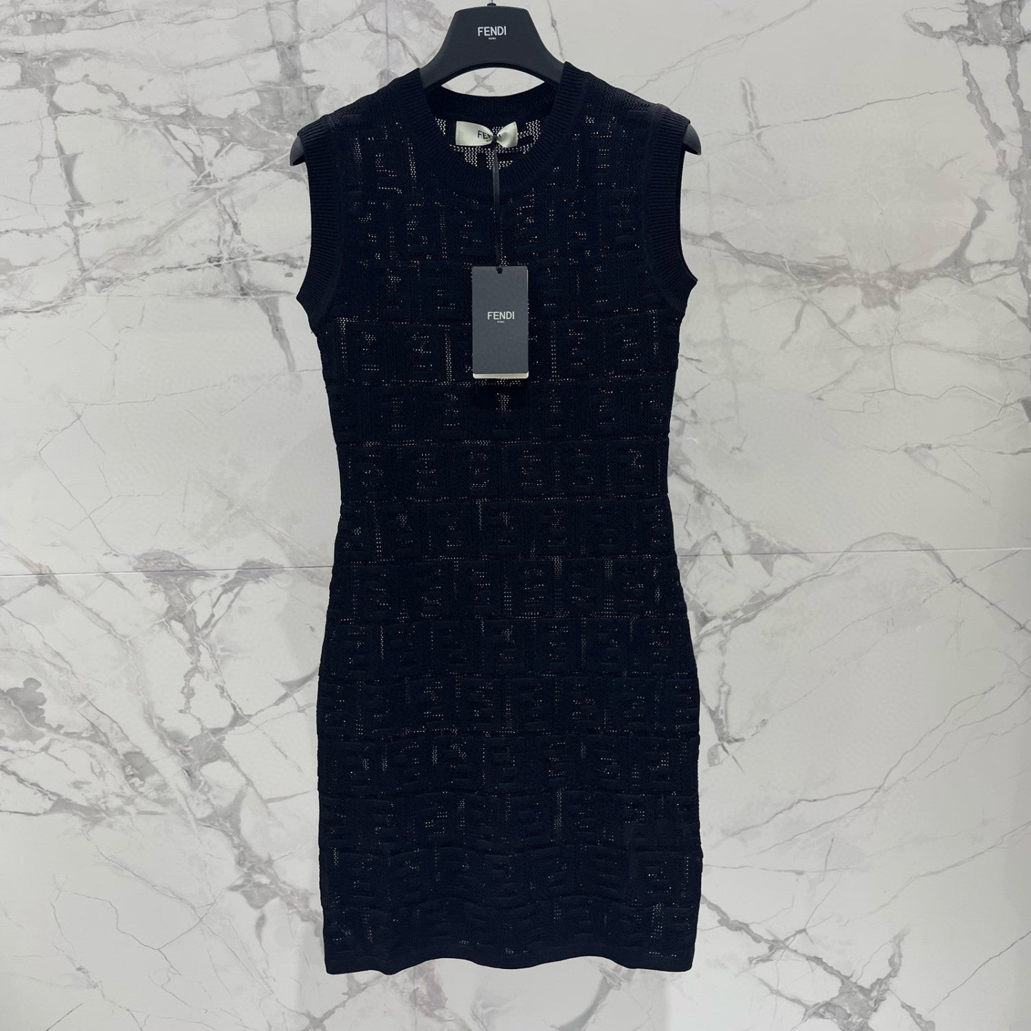 Women's Spring/Summer Solid Color Monogram Printed Round Neck Knit Sleeveless Dresses #72621