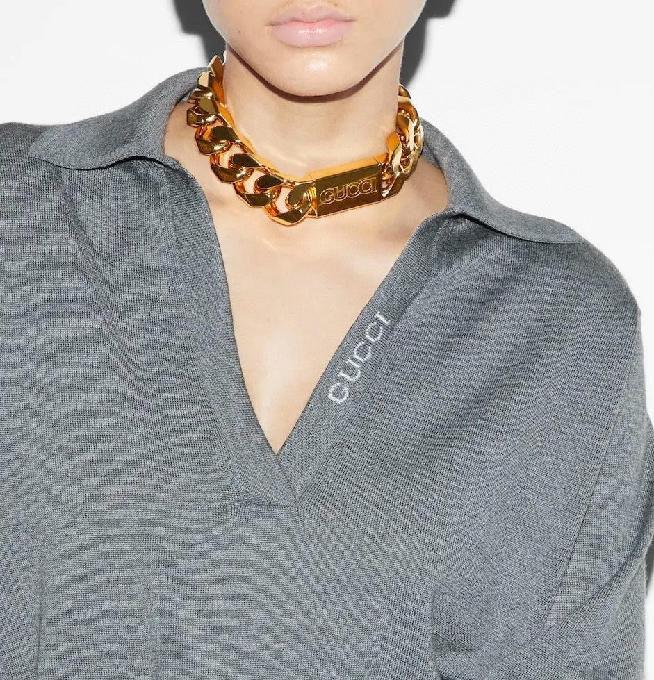 Women's Spring/Summer Solid Color Logo Letter Printed Polo Neck Pullover Long Sleeve T-Shirt #73822