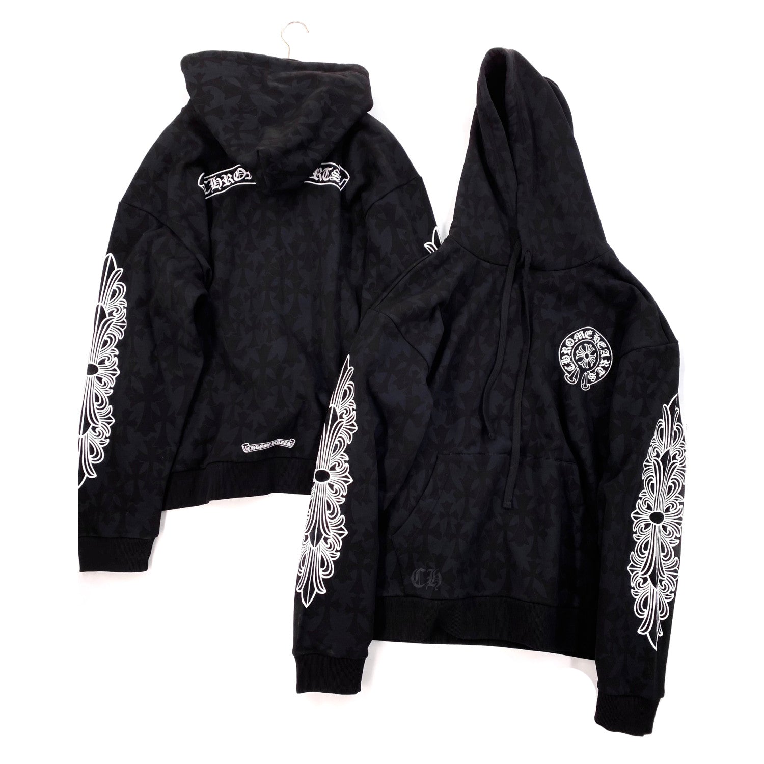 Men's Spring and Autumn Black Logo Printed Long Sleeve Hooded Sweatshirt Pullover #99846