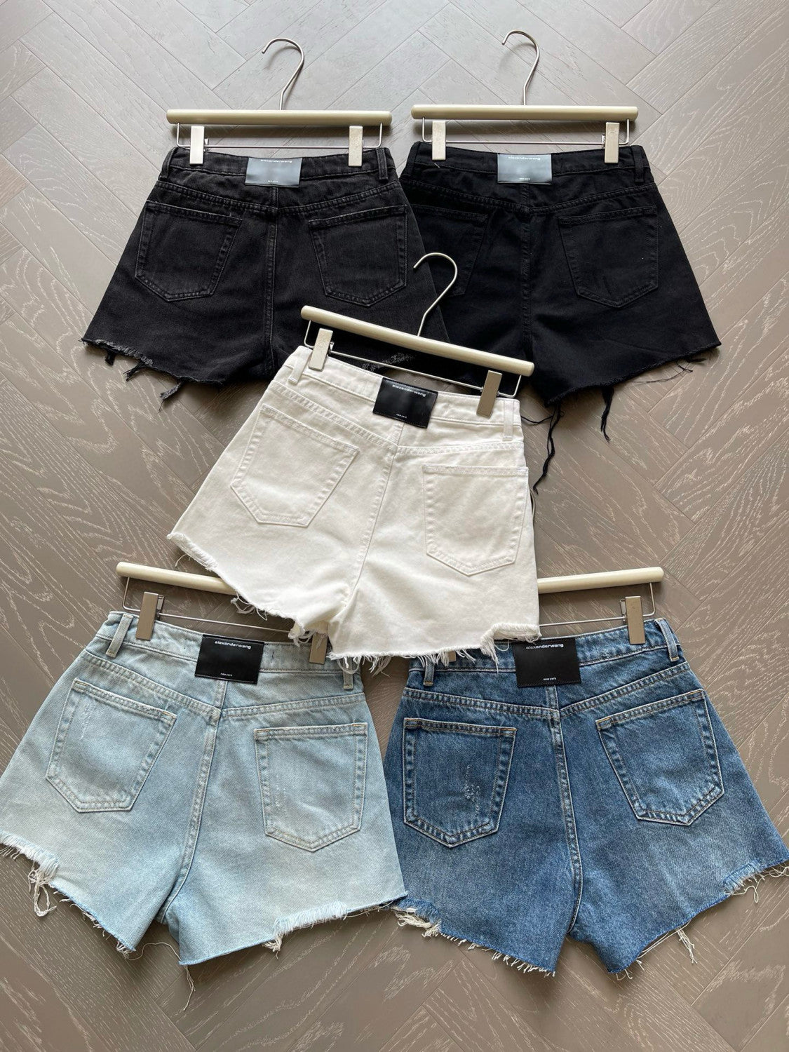 Women's Summer Washed Solid Colour Worn Raw Edge Denim Shorts #76852