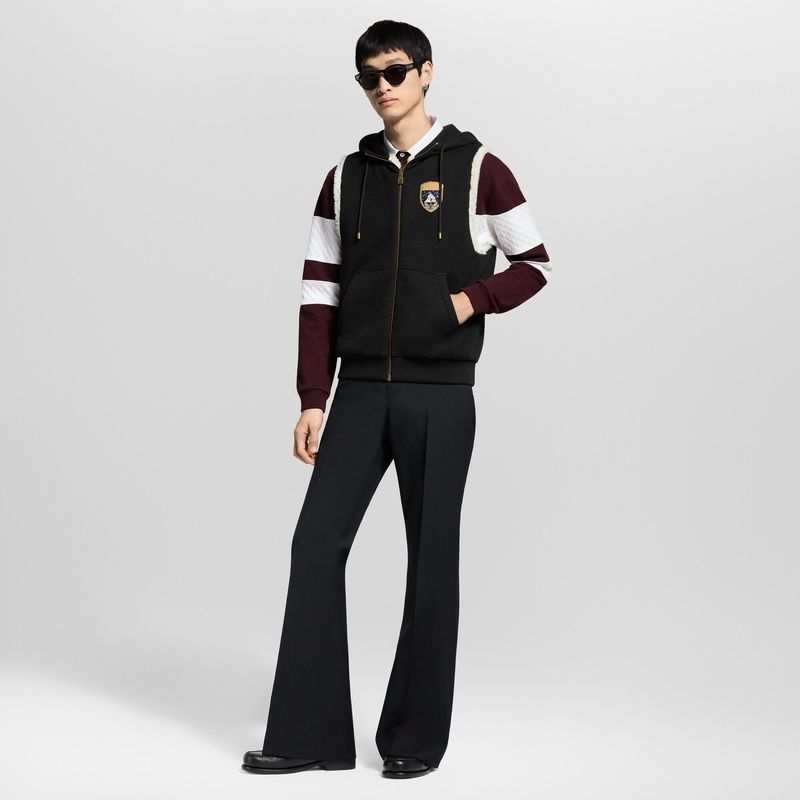 1VMen's Reversible Shearling Hooded Vest With Embroidered Badge Sleeveless Fashion Jacket For Fall/winter #9327Z