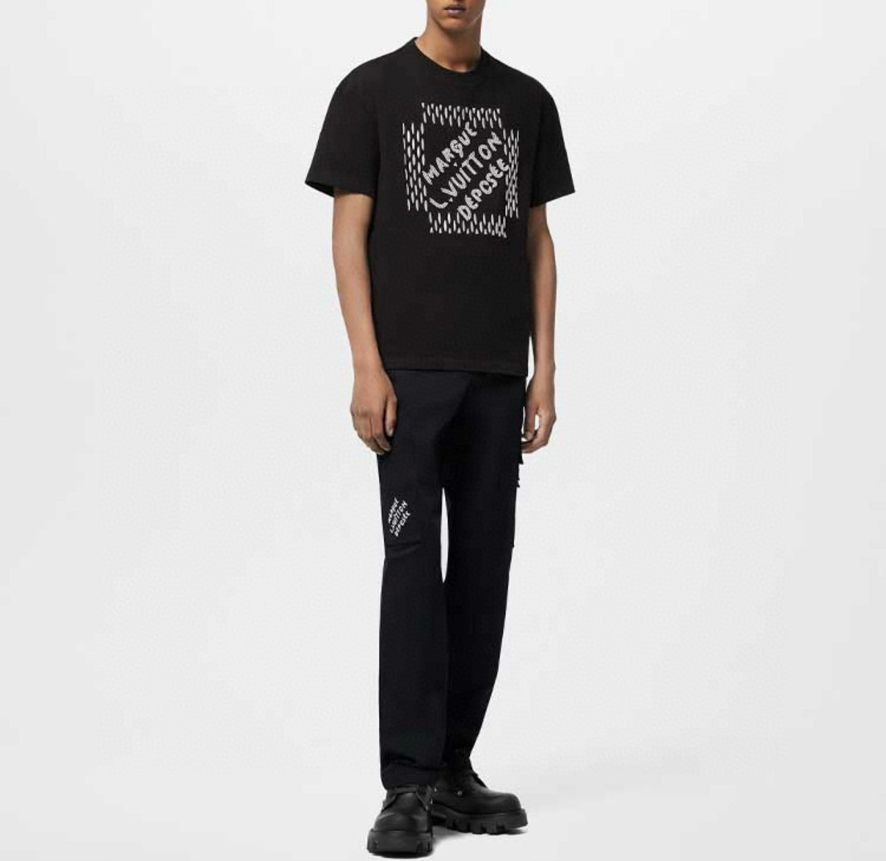 Men's Summer Beaded Embroidered Logo Black Round Neck Cotton Short Sleeve T-Shirt #98411