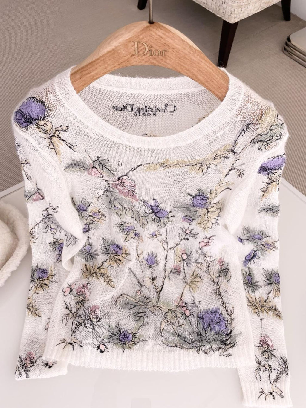 Women's Spring. Autumn And Winter Floral Embroidery Long Sleeve Solid Color Mohair Round Neck Pullover Fitted Sweater Ngvp 9753