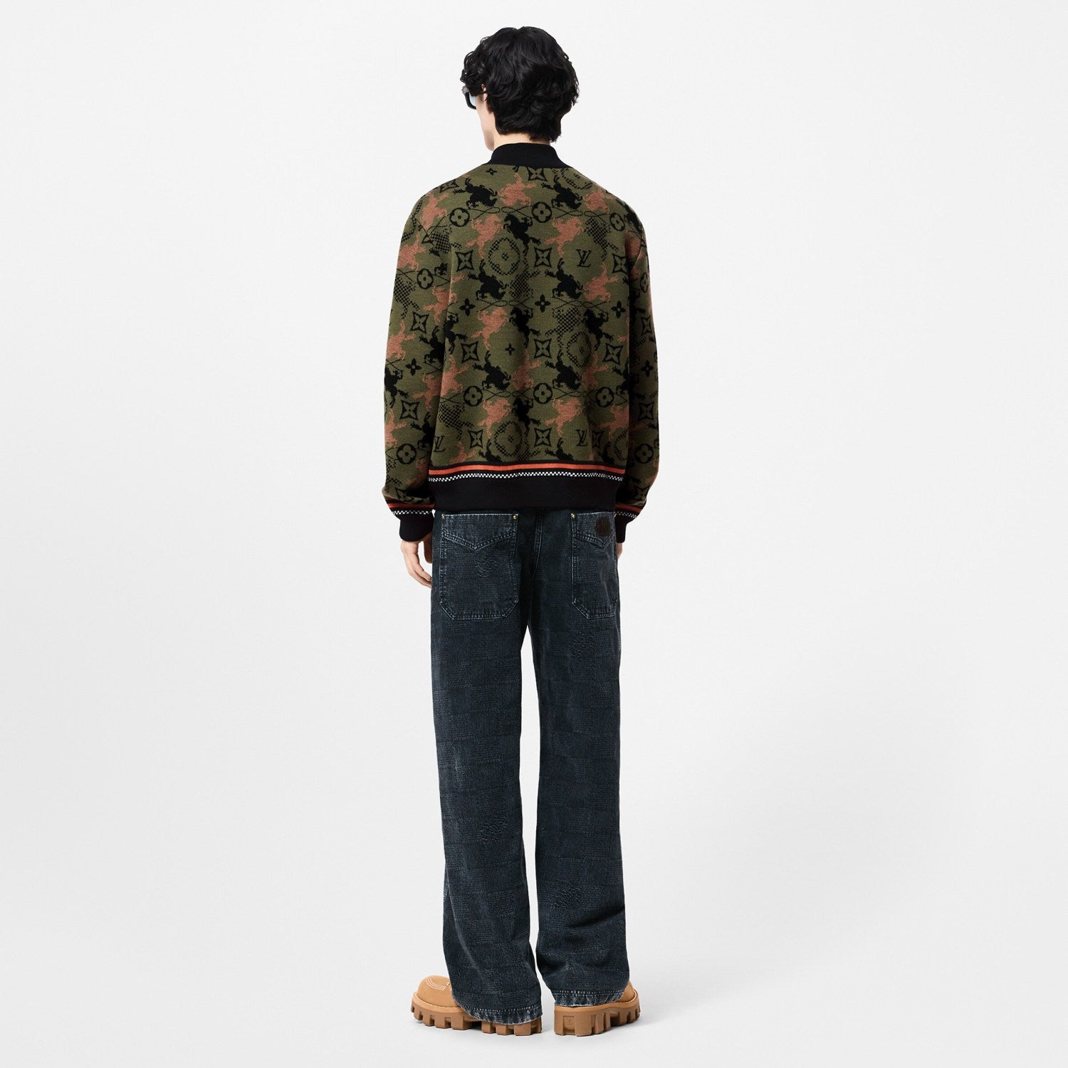 Men's Spring Autumn Solid Color Jacquard Pattern Sheep Wool Pilot Knit Long Sleeve Coat Jacket #71534