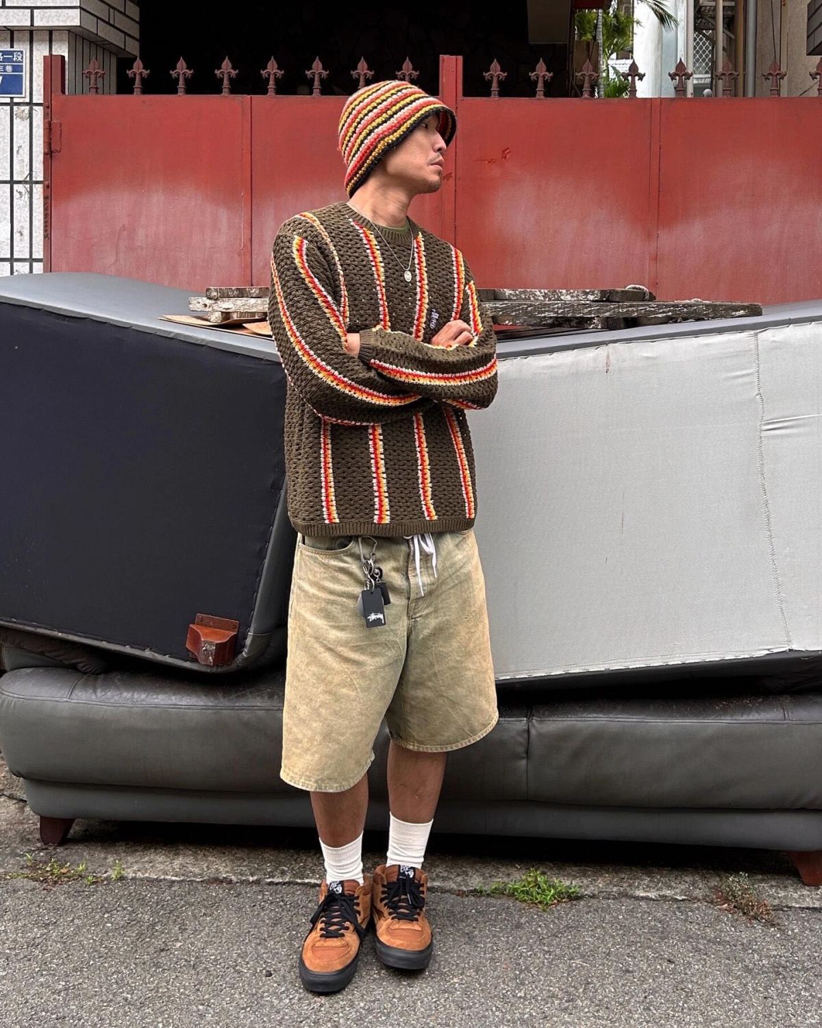 SS x Patta Men's Women's Spring. Autumn And Winter Logo Embroidery Stripes Colorblocking Hollow Knit Long Sleeve Round Neck Loose Sweater Ngvp #9219