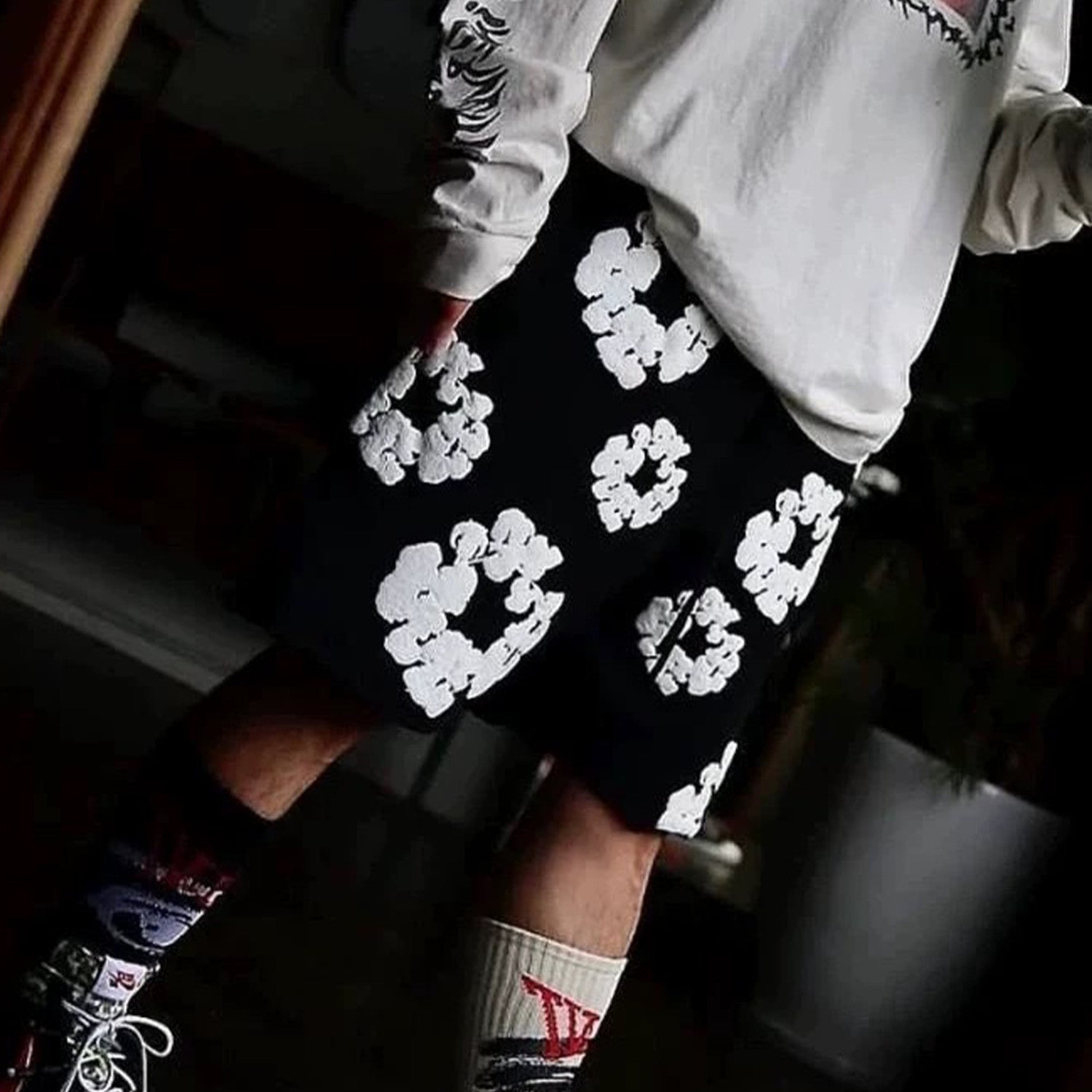 Denim Tears Men Women Spring Summer Trend High Street Kapok Flower Casual Cotton Loose Shorts Fashion Pants Ngvp #8876