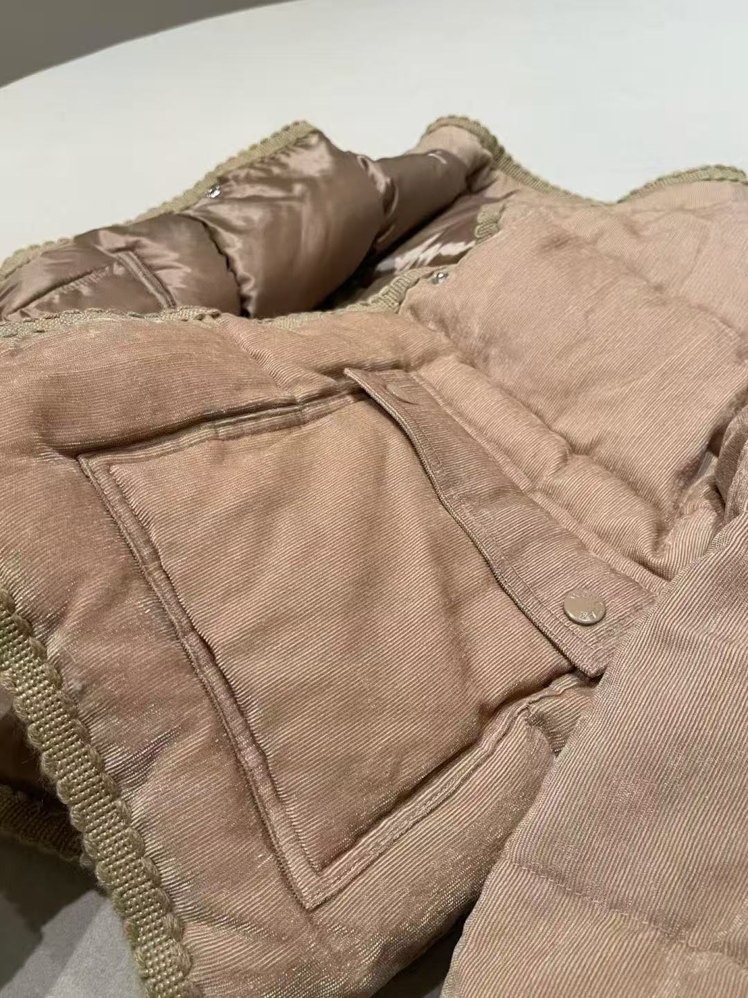 2025 FallWinter Corduroy Short Square Neck Warm Jacket #83154A