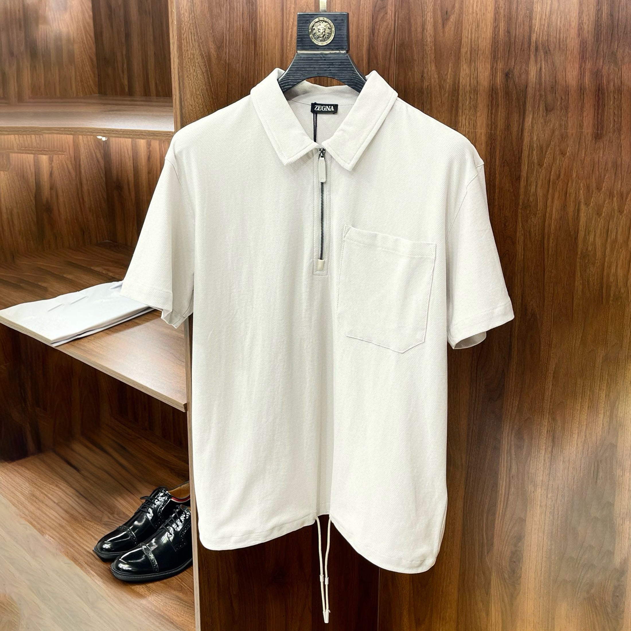 Men's Spring And Summer Fashion Trend Solid Color Loose Casual Polo Shirt Lapel Zipper Temperament T-shirt  Ngvp #7965