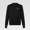 Men's Spring And Fall Logo Printed Crew Neck Black Cotton Long Sleeve Fitted Sweater #71473