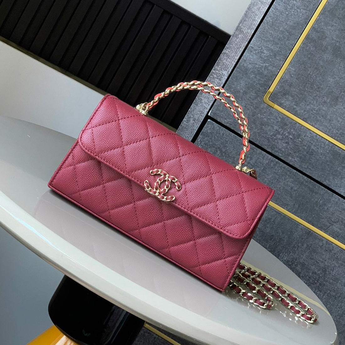 Women's Solid Color Diamond Pattern Chain Shoulder Strap Grain Embossed Leather Flap Bag Single Shoulder Handbag Crossbody Bags #77513