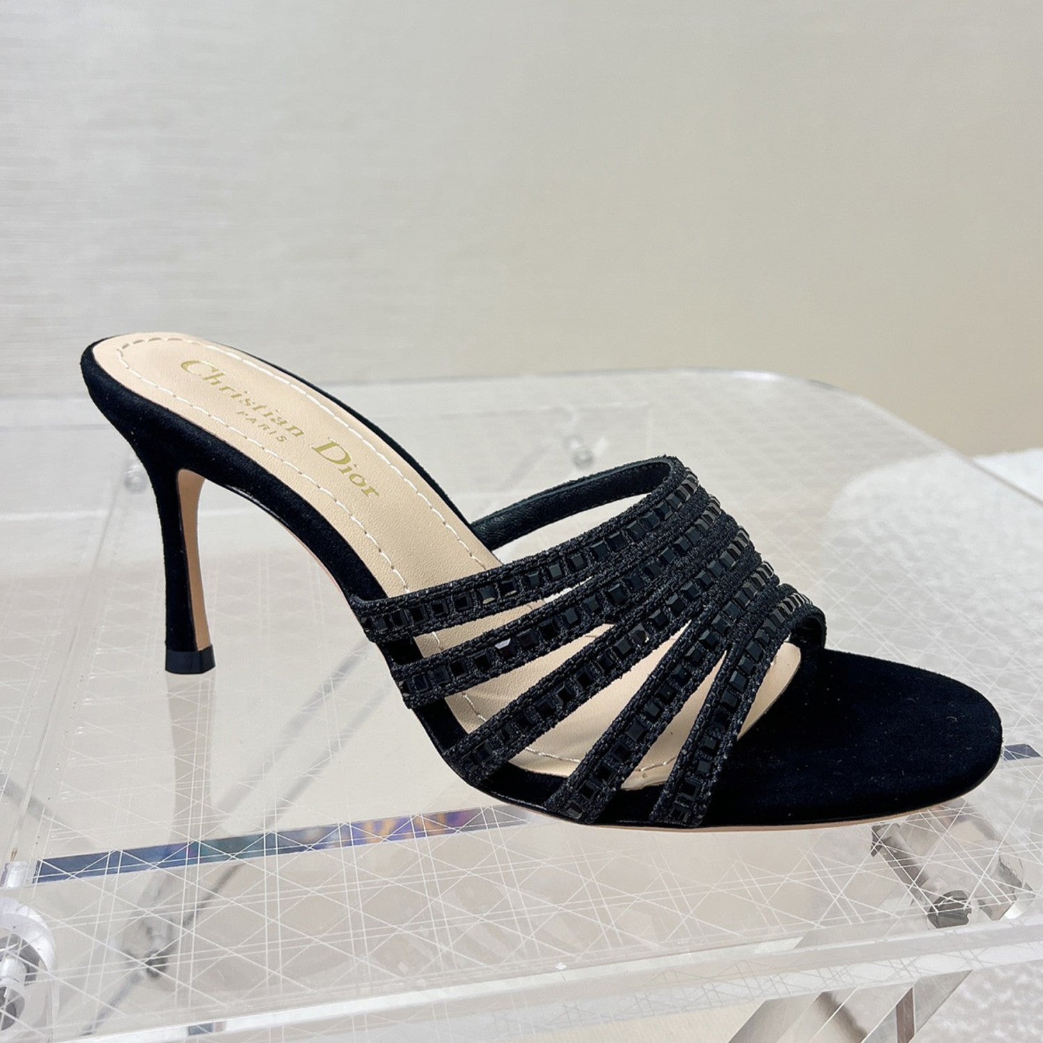 CD Gem High Heel Fashion Sandals Slippers Women's Spring And Summer Black Silver Gold 8cm Leather Shoes Heel Fashion Temperament Sexy High Heel Shoes #81416