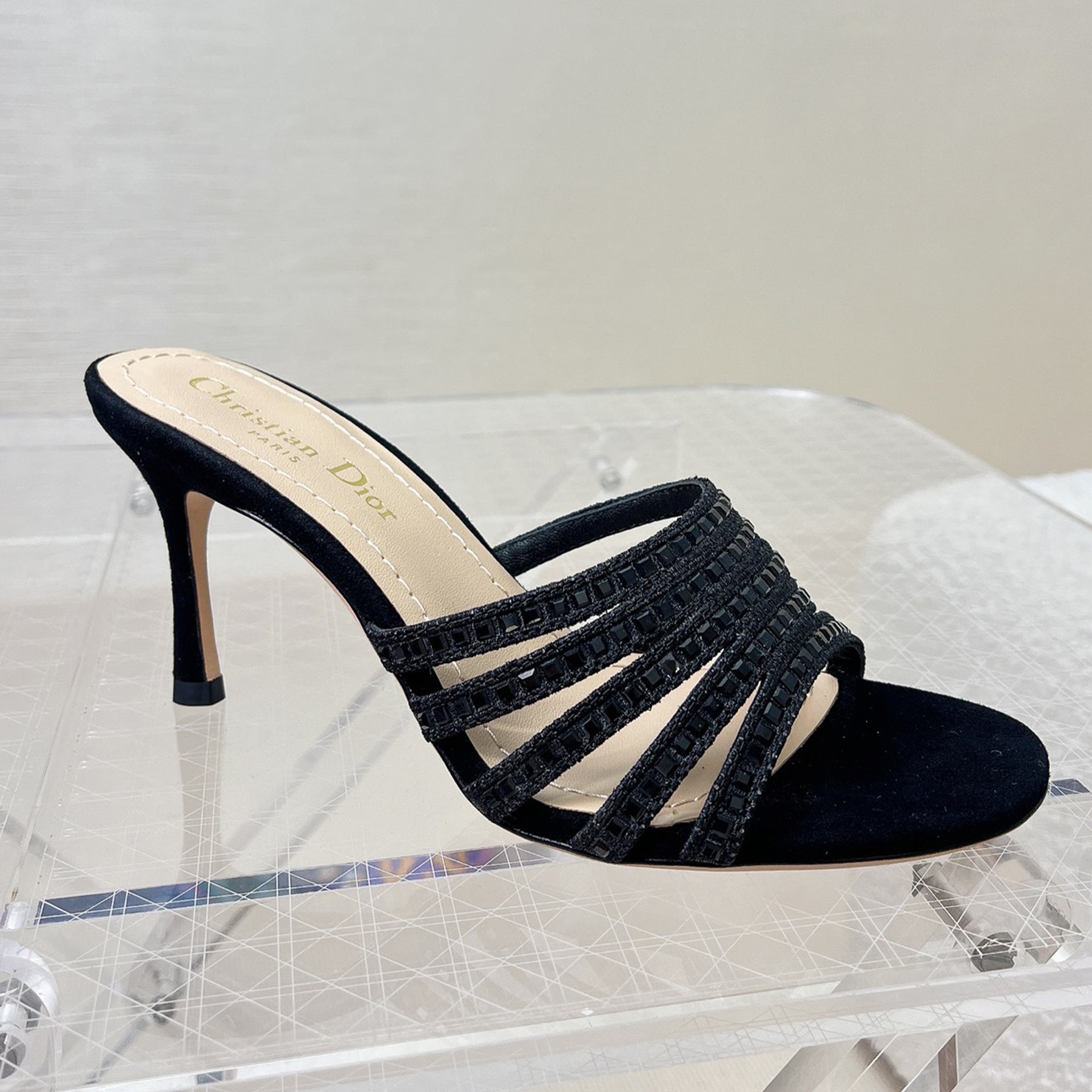 CD Gem High Heel Fashion Sandals Slippers Women's Spring And Summer Black Silver Gold 8cm Leather Shoes Heel Fashion Temperament Sexy High Heel Shoes #81416