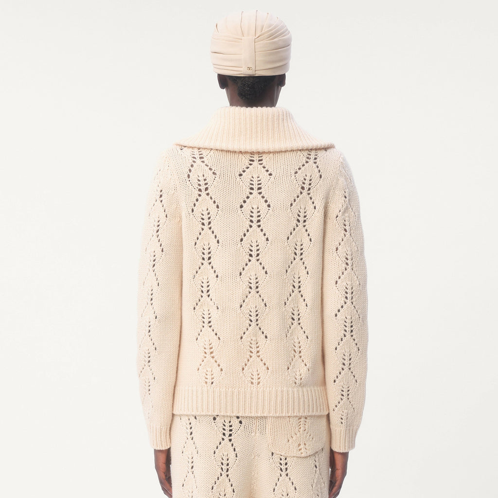 Women's Spring Cherry Embroidery Wool Knitted Jacket Skeleton Zip Knit Fashion Elegant Cute Lapel Sweater Cardigan Ngvp #9914