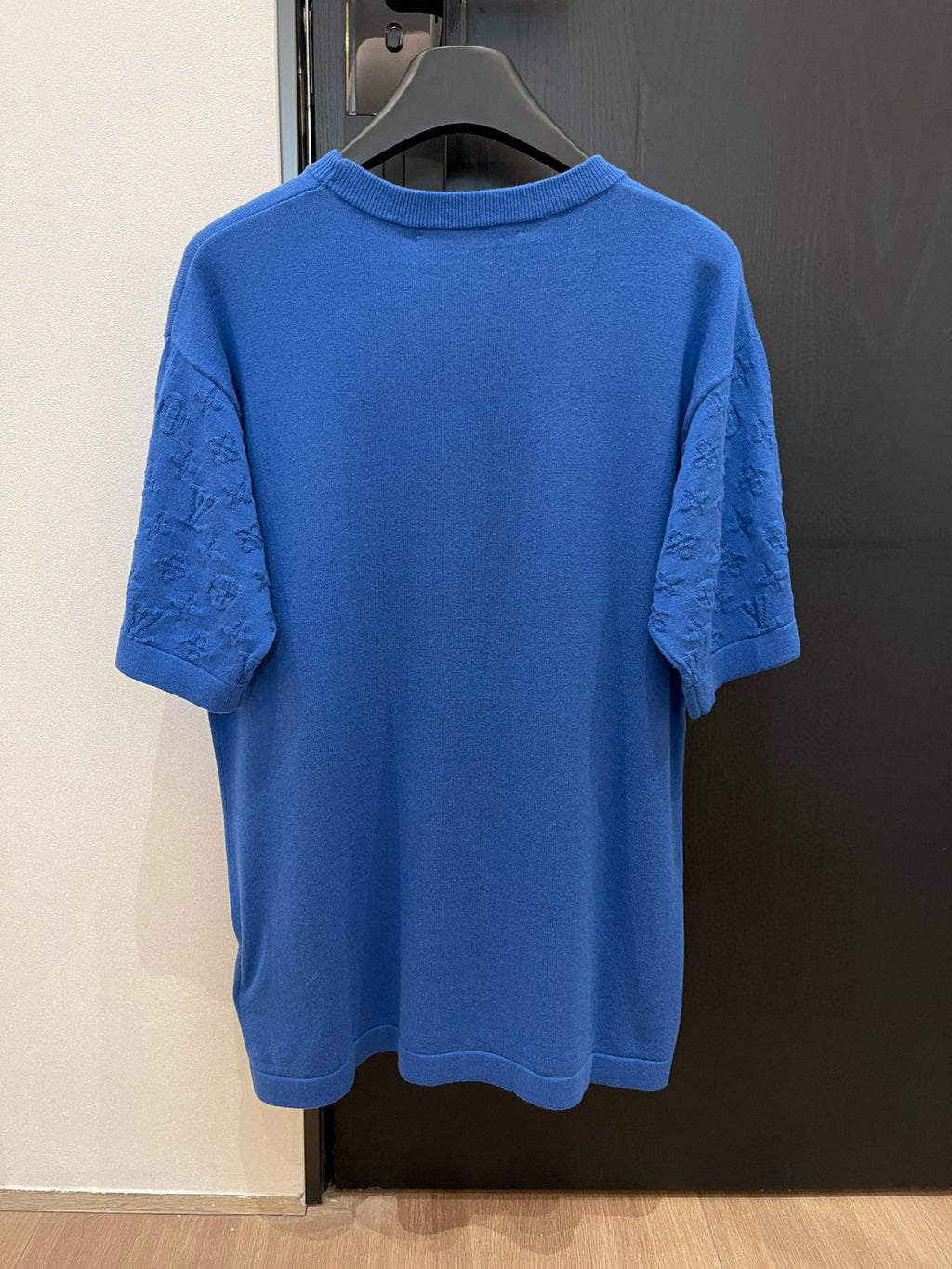 Men's Summer Blue Logo Jacquard Round Neck Cotton Short Sleeve T-Shirt #98663
