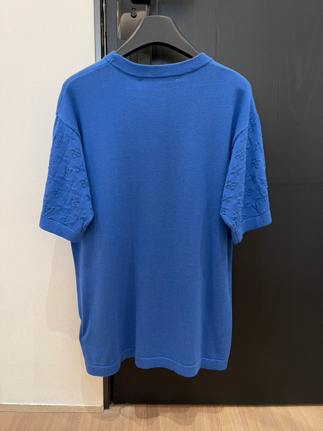 Men's Summer Blue Logo Jacquard Round Neck Cotton Short Sleeve T-Shirt #98663