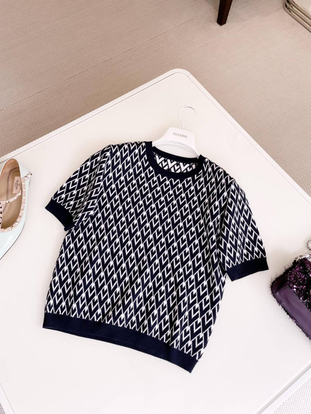 Women's Summer Letter Appliqud Knit Round Neck Short Sleeve T-Shirt #73937